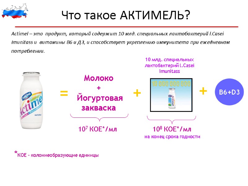 Actimel – это  продукт, который cодержит 10 млд. специальных лактобактерий l.Casei Imunitass и